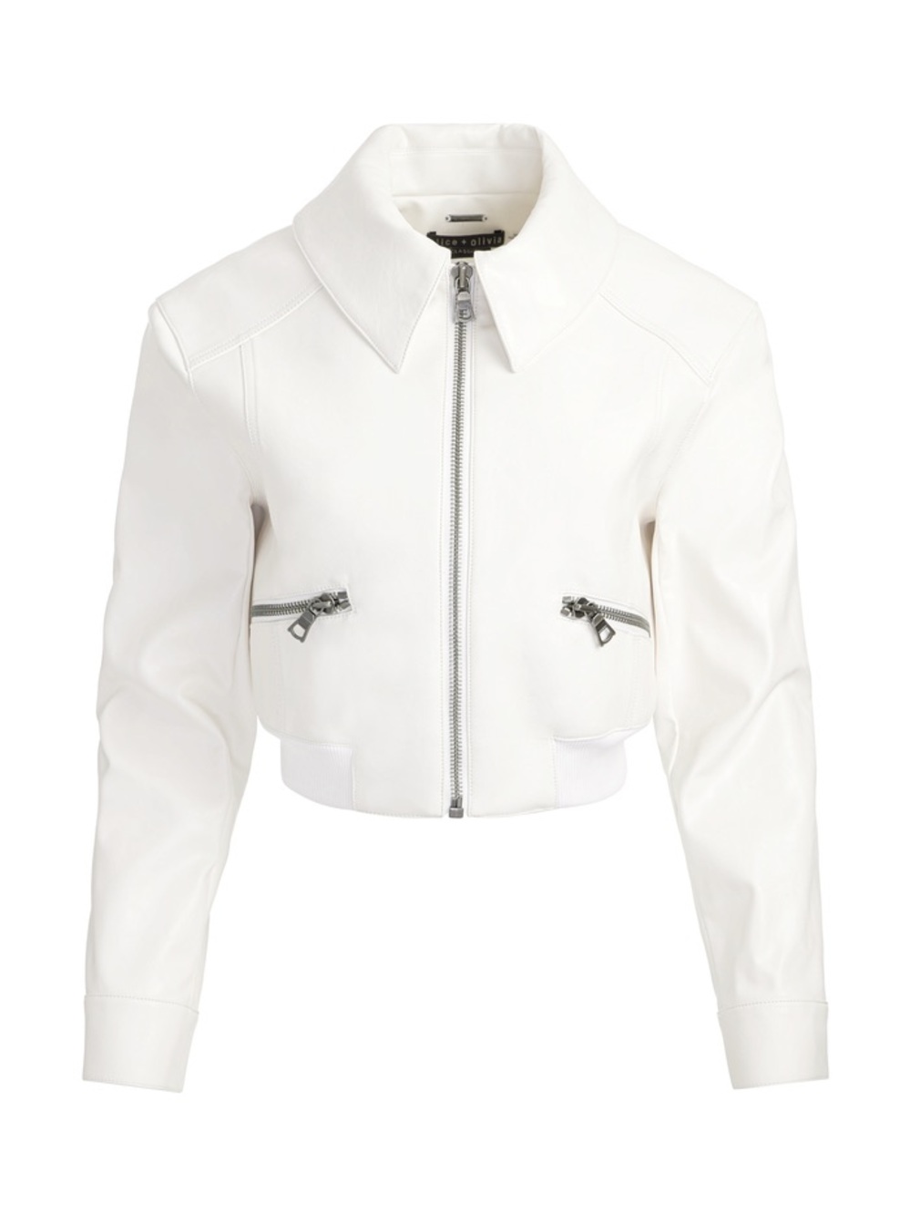 New ALICE + OLIVIA Hyde Cropped Vegan Jacket, Large (10), Off White - Picture 5 of 8